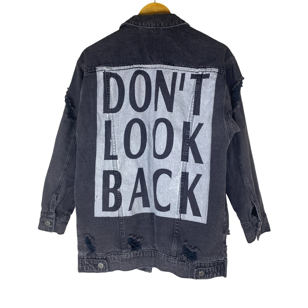 Noisy May Oversized Long Jacket Distressed Black Denim Punk Street Grunge XS- S